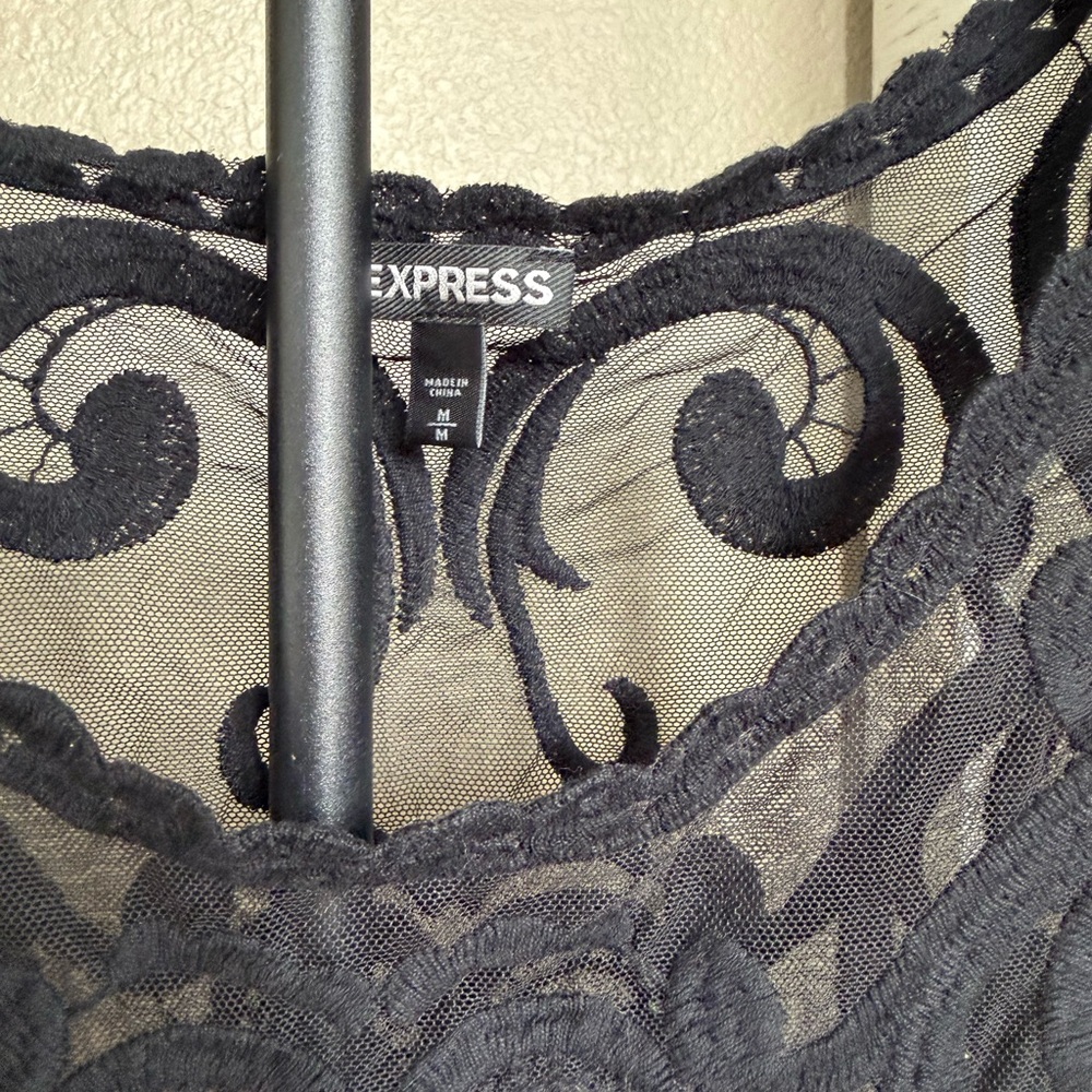 Express Black Sheer Lace Blouse - Picture 4 of 10